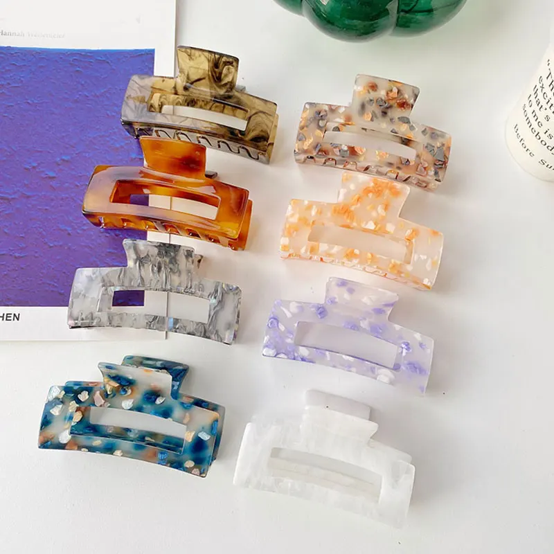 

Vintage Rectangle Acrylic Marble Hair Claws Hairpin Back Of Head Hair Clip Geometric Frosted Plate Women Girls Crab Clamp Grips