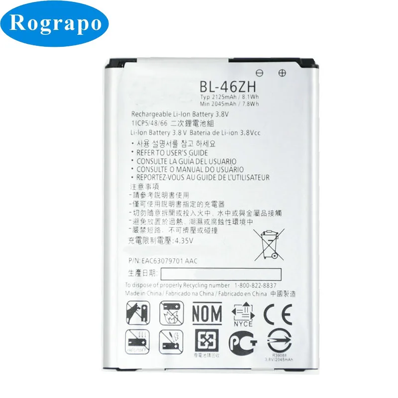 Полный 2125 мА/ч BL 46ZH Батарея для LG K8 LTE K350E K350AR AS330 K332 K350N K371 K373 K7 K8V K89 LS675 M1 M1V MS330 US375