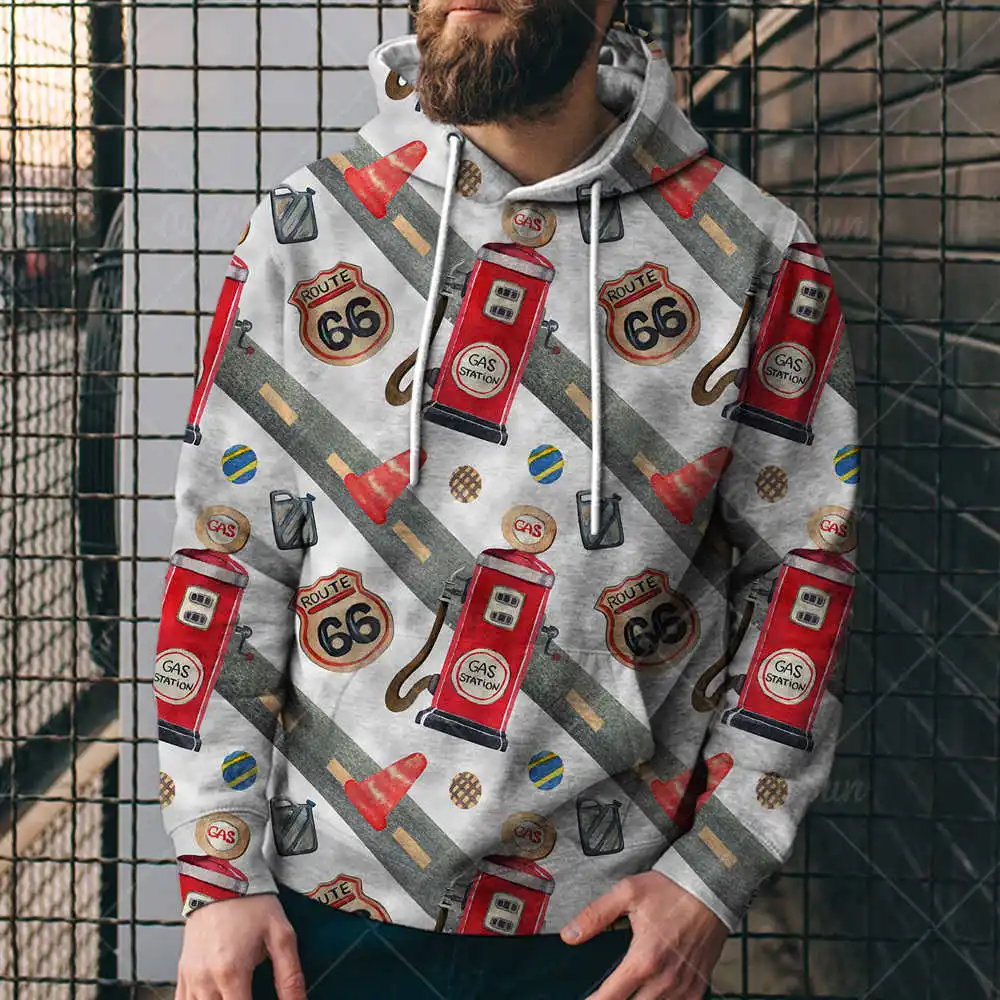 

Spring and fall men's sweatshirt trend 66 pattern 3d printed around neck hooded loose men's hoodie casual t-shirt