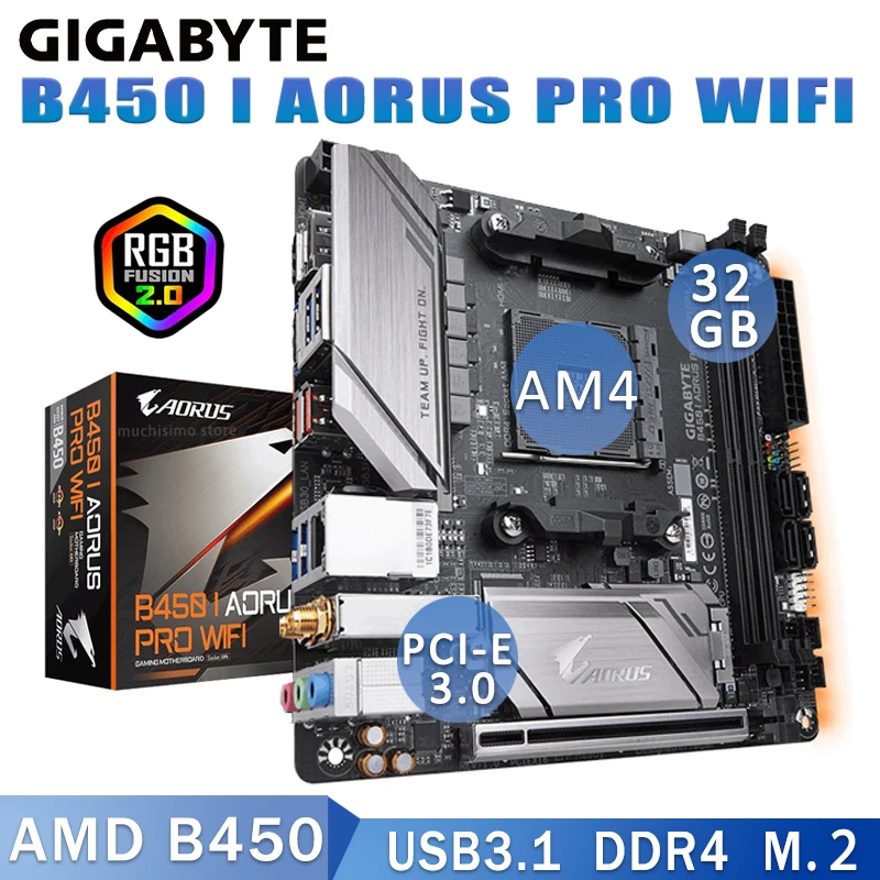 Разъем AM4 Gigabyte B450 I AORUS PRO Материнская плата с WIFI DDR4 32GB PCI E 3 0 M.2 HDMI совместимая