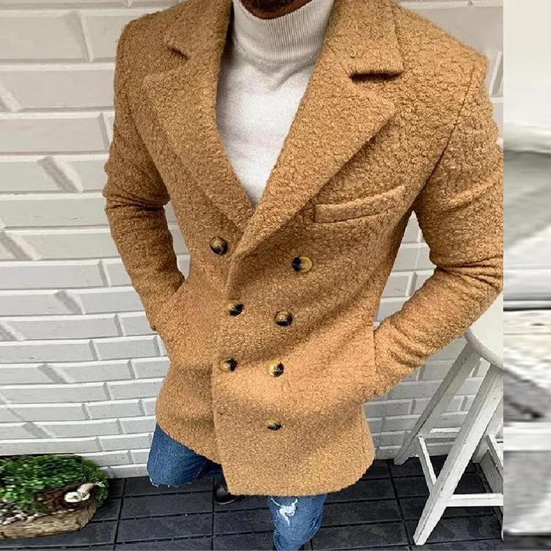 

Мужская зимняя теплая двубортная верхняя одежда с длинным рукавом, Осеннее повседневное однотонное пальто с отложным воротником, мужские М...