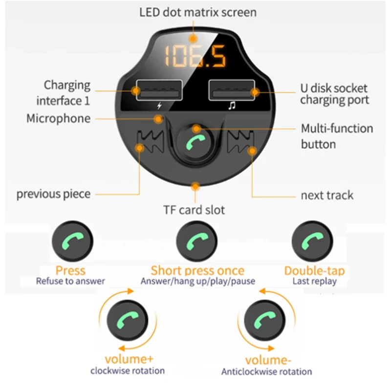 

Oppselve Dual USB Phone Charger Hands-free FM Transmitter Bluetooth Car Kit LED Display MP3 Player Car Charger for Huawei iPhone