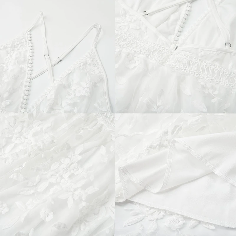 

Women Summer Sexy Deep V-Neck Backless Mini Swing Skater Dress Spaghetti Strap Embroidery Floral Lace Beach Sundress