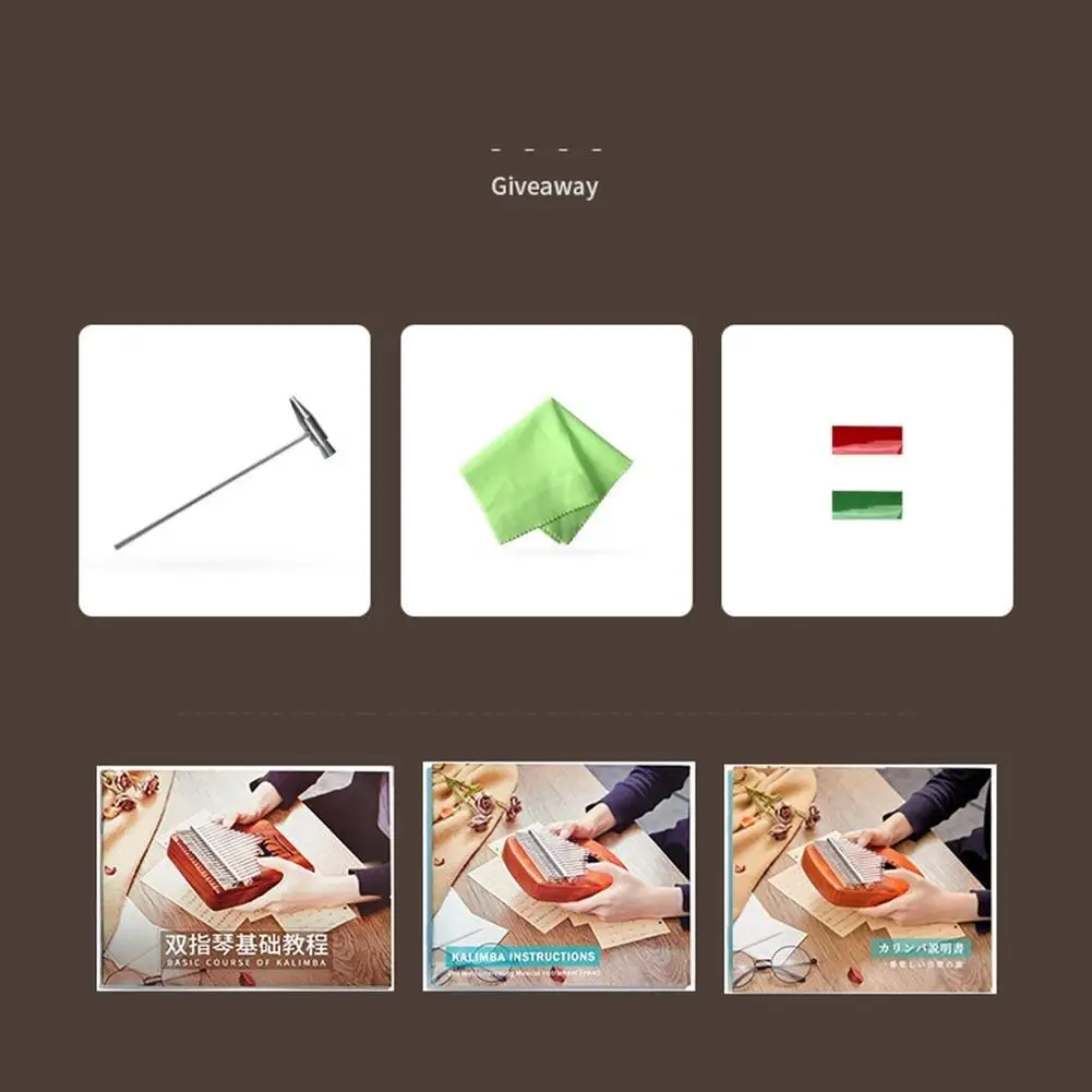 Mahogany 17-tone Thumb Piano C-tune Kalimba Portable Small Musical Instrument Olive Branch Pattern Keyboard | Спорт и развлечения