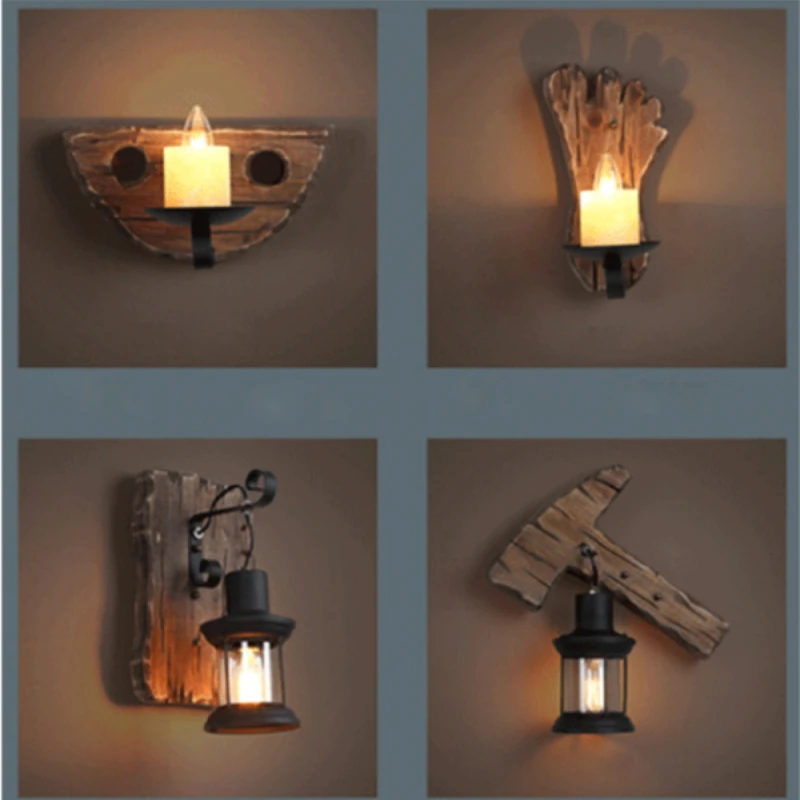 Фото Деревянная книжная полка в стиле ретро промышленный светильник для ресторана