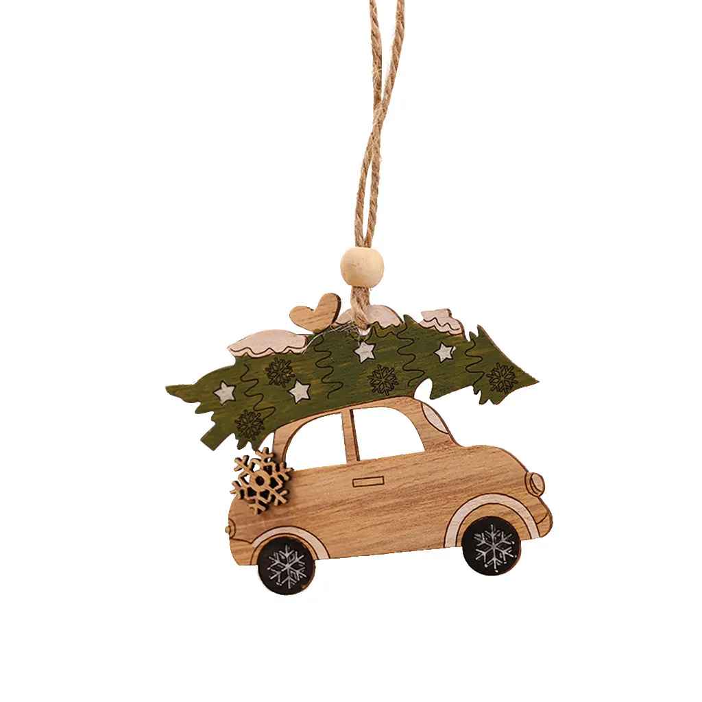 E Christmas Decorating 1PC Wooden Hanging Christmas Tree Cabin Elk Car Ornament Xmas Party Home Decor navidad kerst natal#30 - Color: E