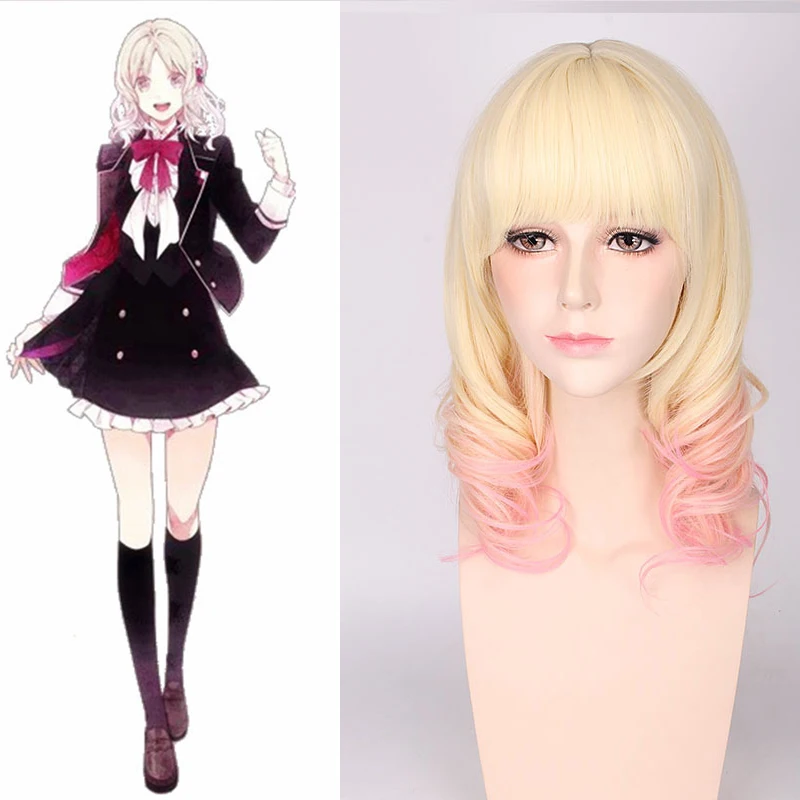 Роскошный парик для косплея комори Юй розовая блондинка Омбре микс кудрявые