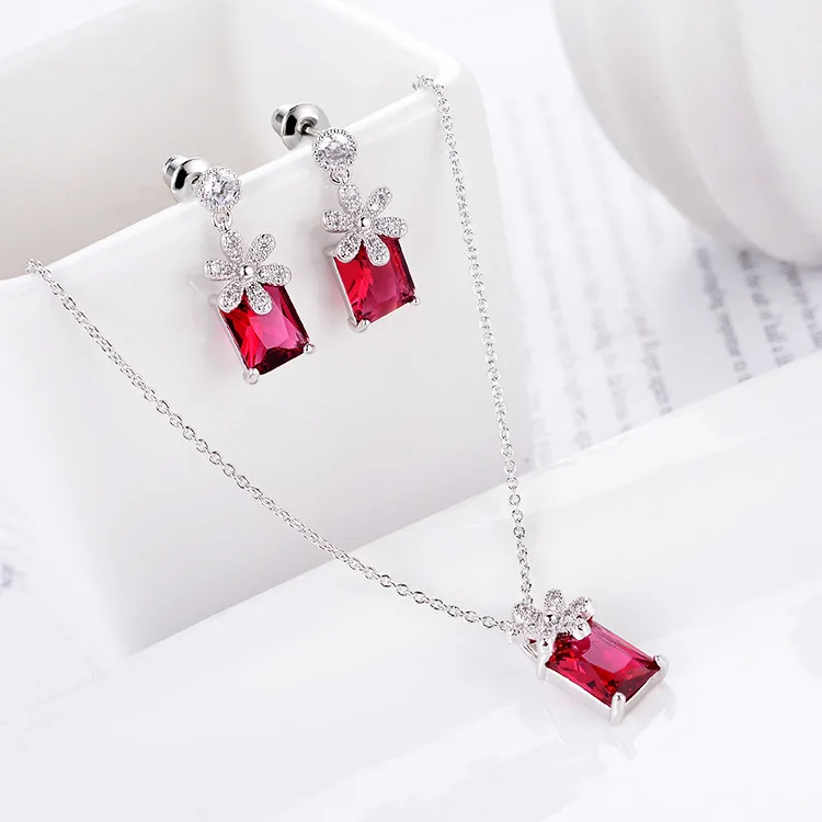 Новый летний комплект ювелирных изделий из розового золота с рубиновым и красным