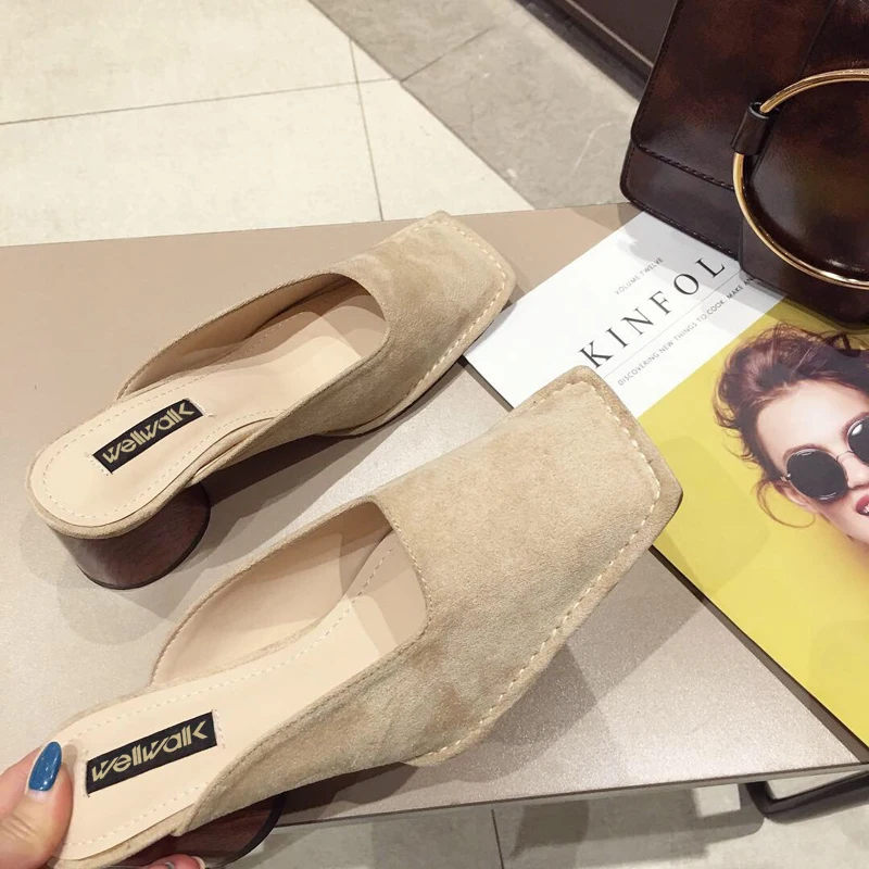 Wellwalk/обувь на блочном каблуке Женские шлепанцы массивном мюли высоком с