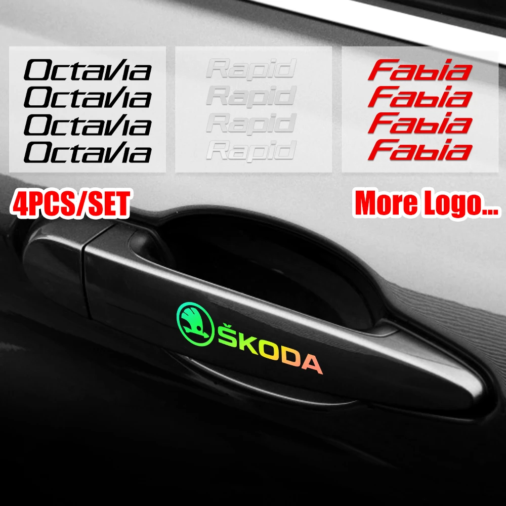 

4PCS Car Styling Door Handle Mirrors Reflective Decoration Sticker for Skoda Octavia Rapid Fabia Superb Kodiaq Scala Karop Kamiq