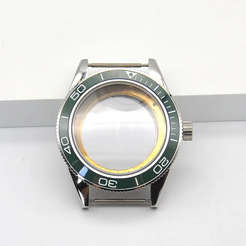 41mm Men's Watch Case Green Ceramic Bezel  Fit NH35 36 Miyota 8205/8215,ETA 2836 DG2813 Seagull Automatic Deep Waterproof Swim