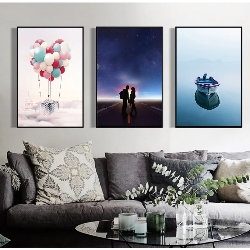 Романтический яркие платья с влюбленных и тепловой аэростат лодка настенный