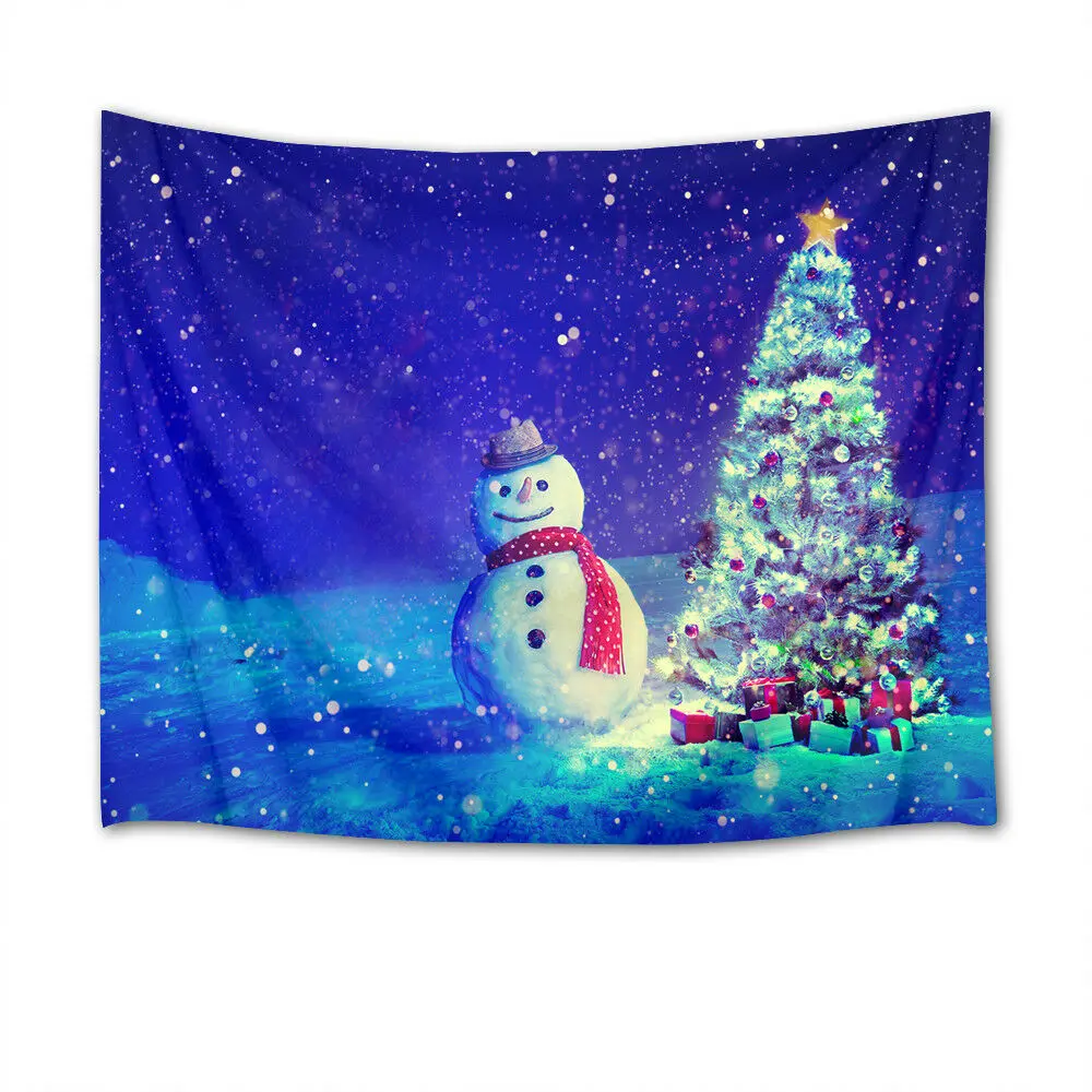 

Christmas Tree Gift Family Snowman Tapestry Wall Hanging for Living Room Bedroom