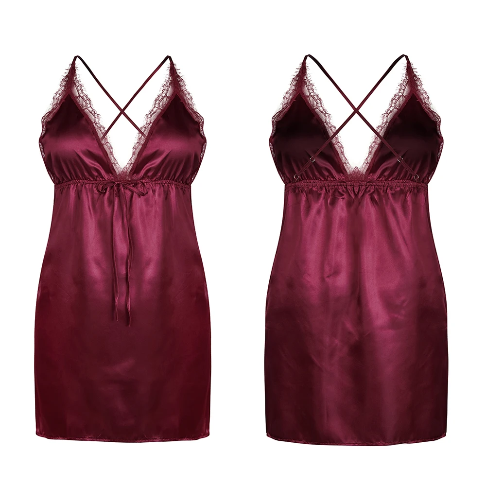 Женское платье для сна размера плюс сексуальное кружевное ночное белье на