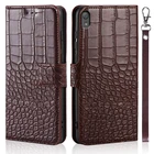 Чехол для телефона Sony Xperia E5 F3311 F3313, чехол-бумажник с текстурой крокодиловой кожи, дизайнерский чехол-книжка для телефона, чехол с ремешком и картой