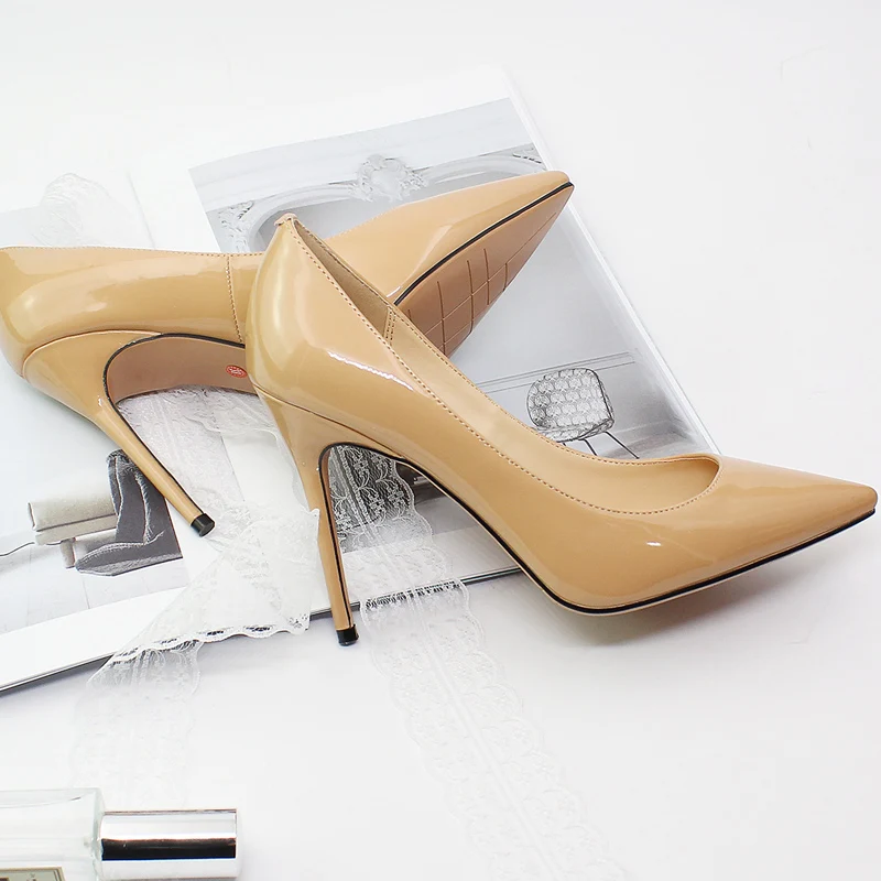 

Women Pumps Heeled Shoes Nude Pointed Toe Sexy High Heel Shoes Stiletto High Heels Ladies 10 cm middle heel Big Size 42