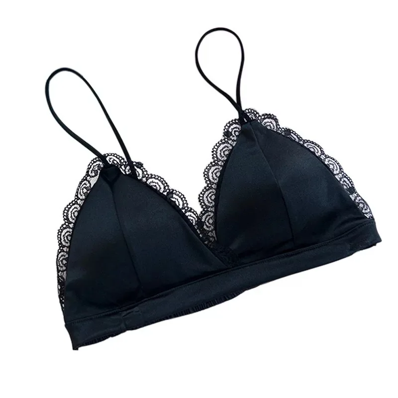 

2021 New Women's Underwear Lace Satin Deep V Underwear Thin Sling Tube Top Women Sexy Beautiful Back Girl Bra Woman Clothes Bras