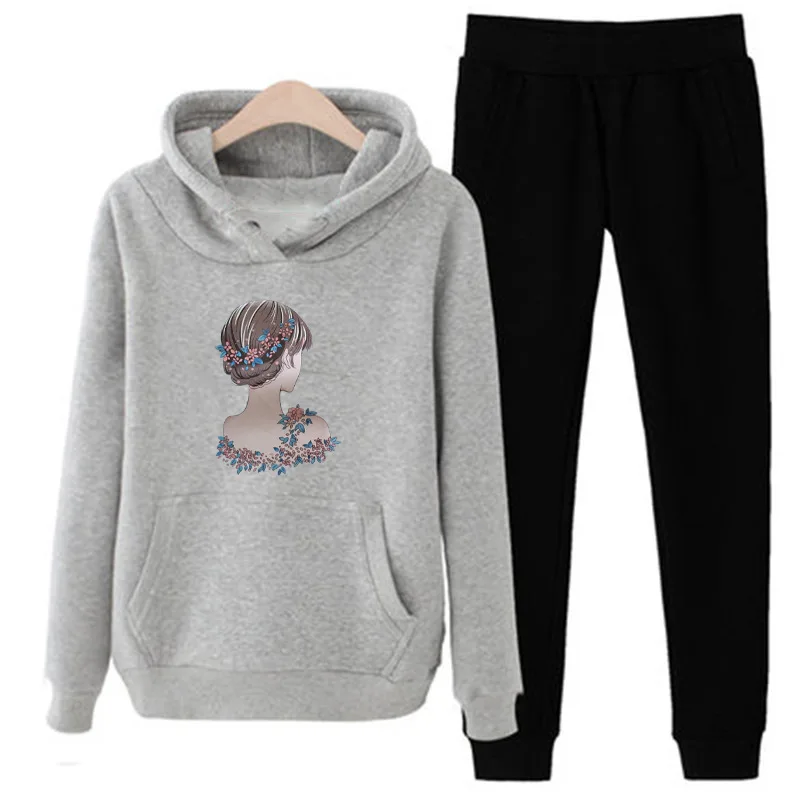 Комплект из 2 предметов, женская одежда, Chandal Mujer 2 Piezas, для бега, Femme, мультяшный принт, толстовка, штаны, спортивные костюмы, женский спортивный костюм - Цвет: Style 7 Grey