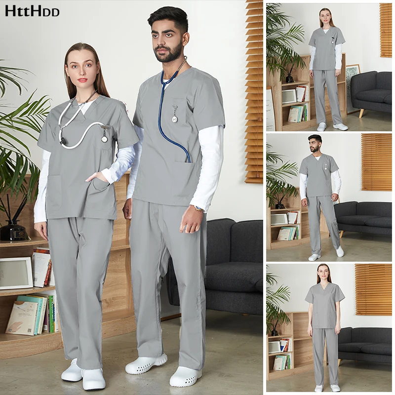 

Unisex Slim Simple Soft Non-fading Lab Nursing Scrub Set Customized Nursing Uniform Scrub suit Wholesale Clothing Supplier