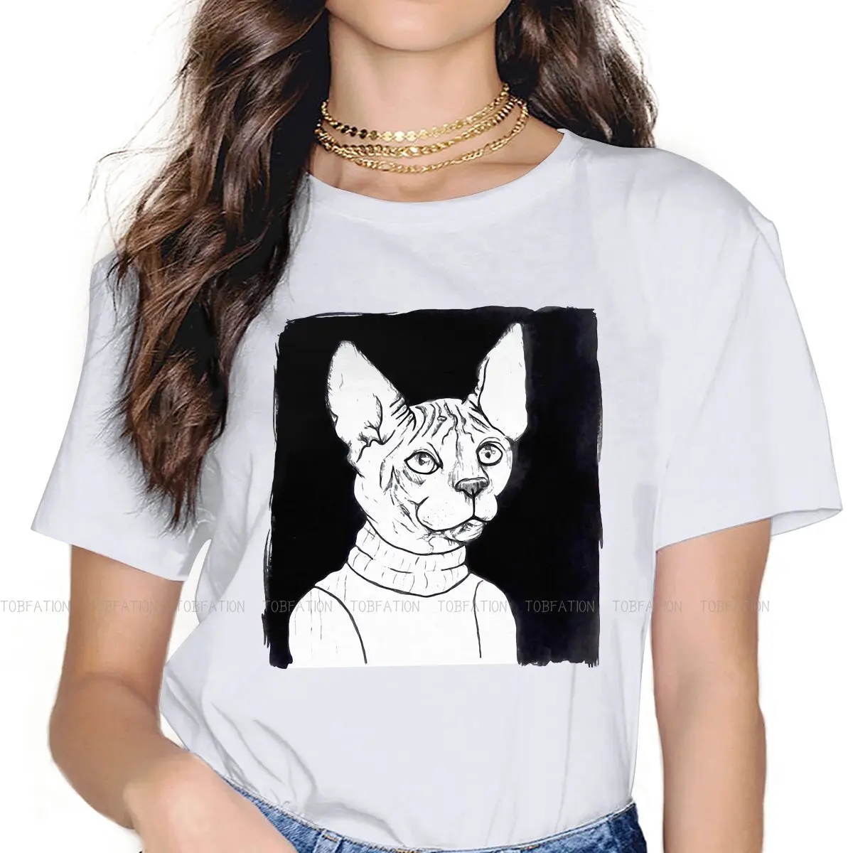 

Свитер, футболка для девочек, топы без волос с канадским котом и сфинксом, модная женская футболка, мягкая футболка с графическим принтом, бо...