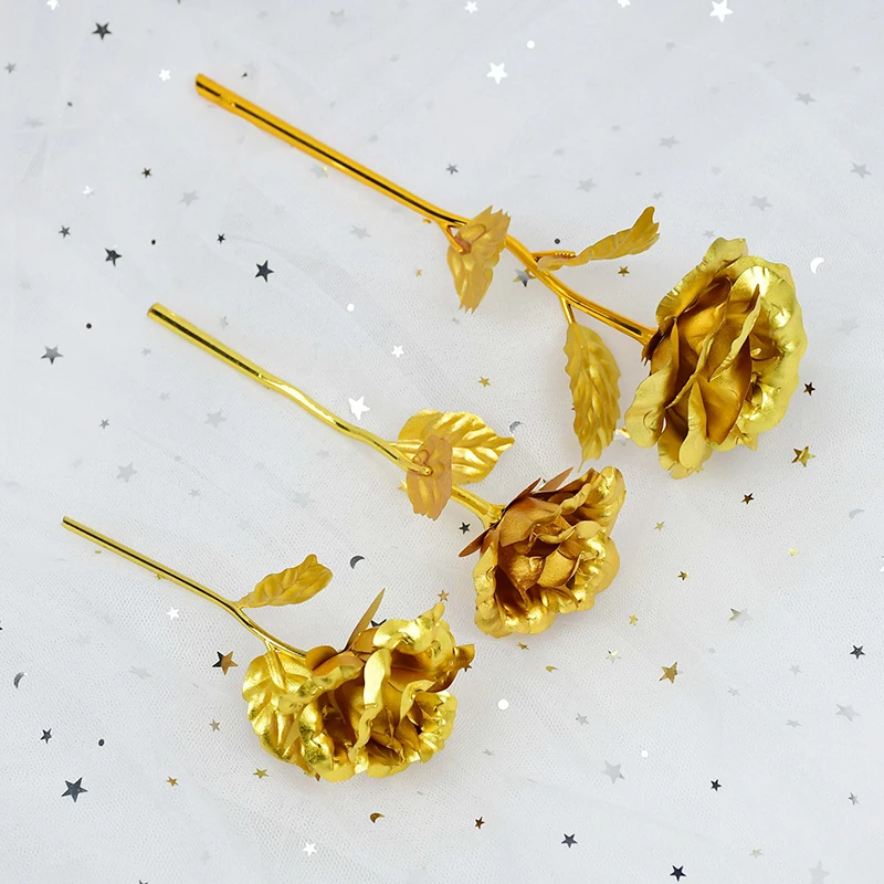 

1Pc Foil 24K Gold Plated Artificial Rose Flower Bunch Fake Flower For Valentine's Day Gifts Wedding Engaged Home Decor Supplies
