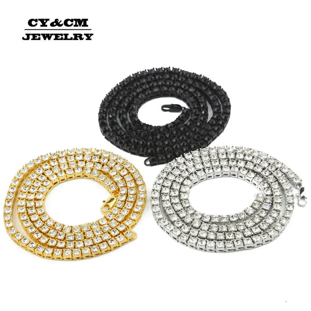 Мужские хип хоп Позолоченные посеребренные 1 ряд 5 мм горный хрусталь теннисные