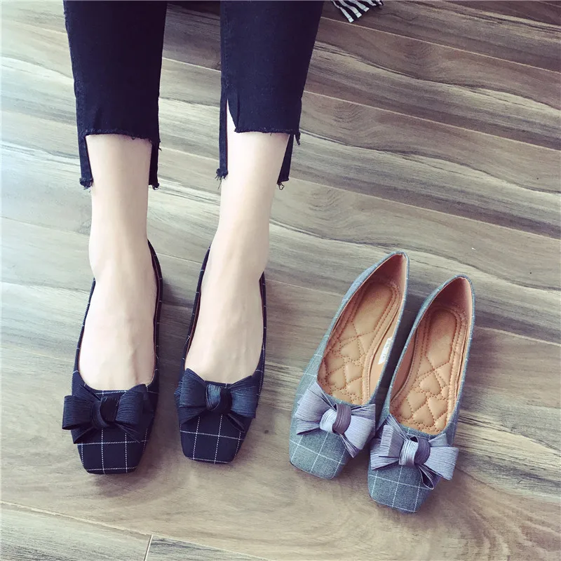 Балетки женские с бантом бабочкой универсальные квадратные лоферы в клетку