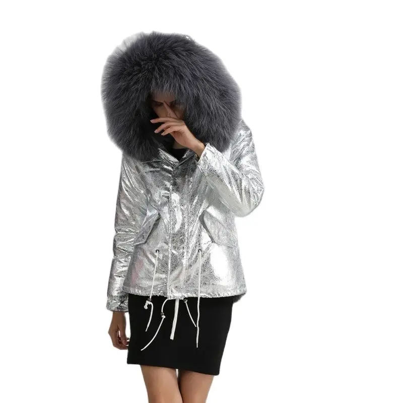 Новинка зимы 2017 меховая одежда MRS серая короткая теплая парка с большим