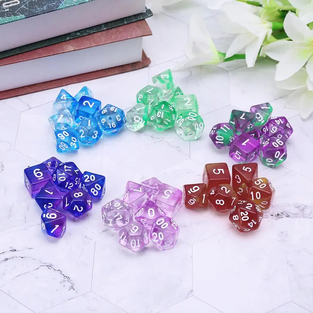 

7pcs Transparent Sided Dice D4 D6 D8 D10 D12 D20 Dungeons & Dragon D&D RPG Poly Table Board Game Set Dropshipping