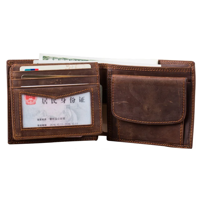 Brown Мужской кошелек из натуральной кожи, RFID кошелек, зажим, кредитный держатель для карт, маленькие органические кошельки, Мини кошельки для монет в стиле ретро, portfel carteiras - Цвет: Brown