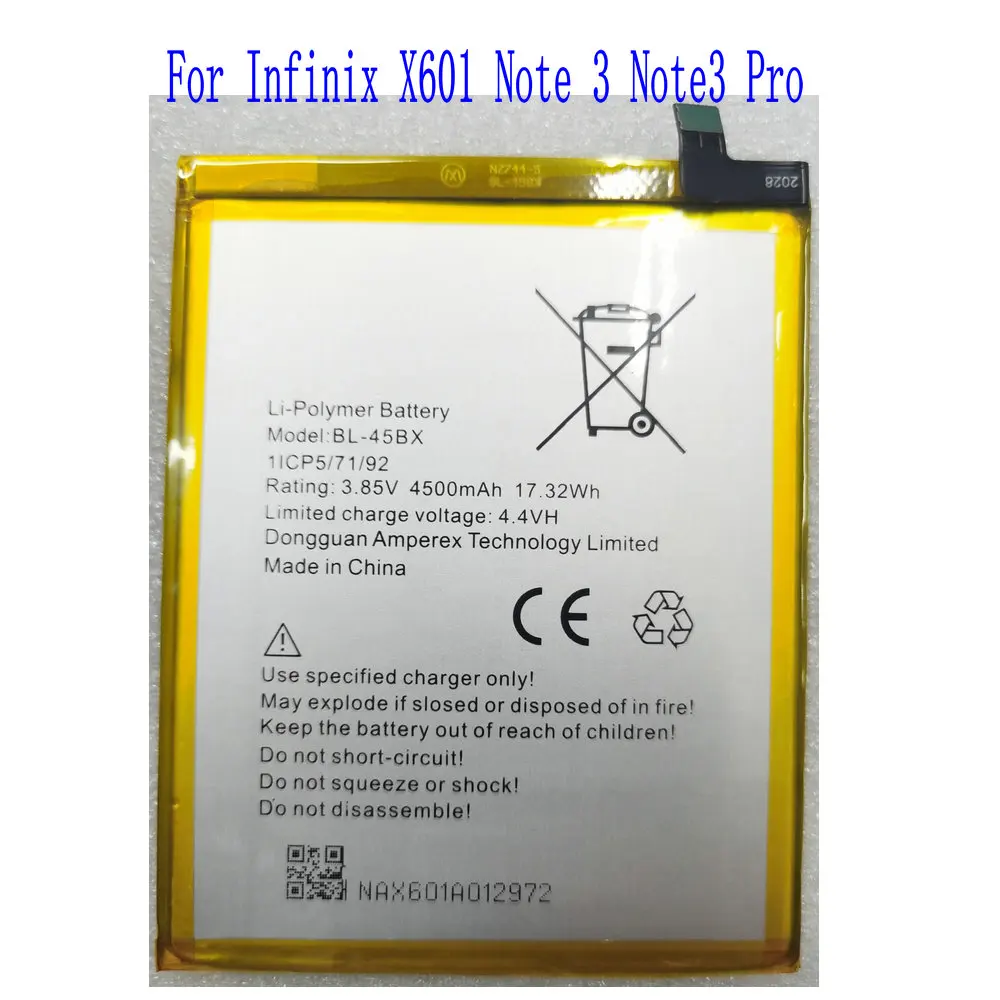 

3.85V Brand new high quality 4500mAh BL-45BX Battery For Infinix X601 Note 3 Note3 Pro Mobile Phone
