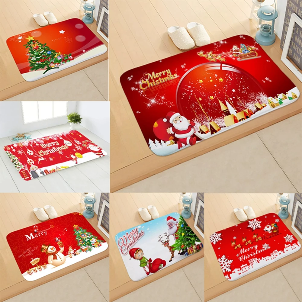 

Santa Claus Elk Floor Mat Xmas Non-slip Red Christmas Mat Merry Christmas Decor For Home Doormat Kitchen Bathroom Decor 2021