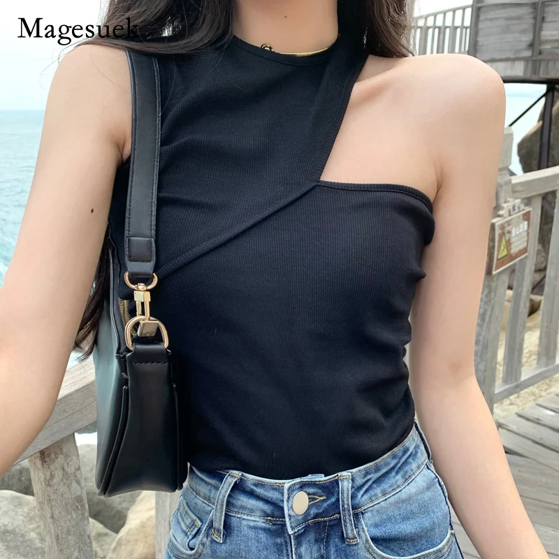 

2021 Ins Style Summer Women Y2K Tshirt Solid Cotton Irregular Tops for Women Slim Sleeveless Tshirts Sexy Tops Blusas 14356