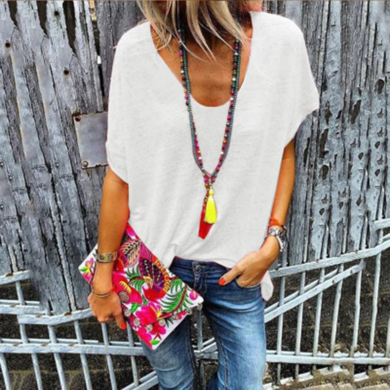 Повседневная Женская Однотонная футболка с короткими рукавами длинным рукавом