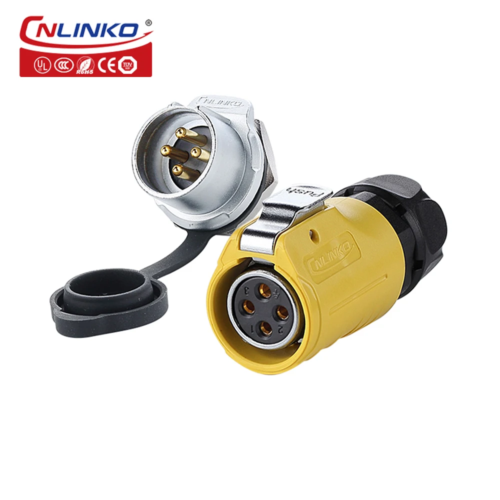 

M20 IP67 Waterproof 4 Pin Industrial Power Connector Panel Mount 500V 20A PBT Plastic Plug Socket Solder Wire Quick Connection