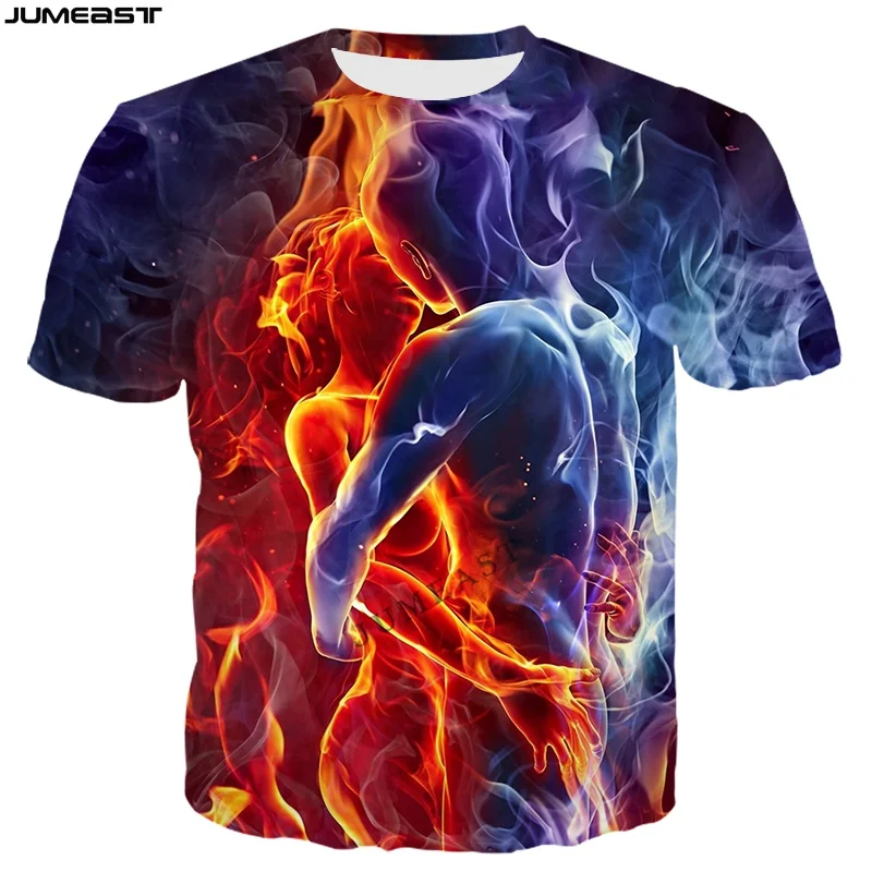 

Jumeast Y2k мужская женская футболка с 3D принтом, хип-хоп, ледяная вода и пламя, футболка с коротким рукавом, модный спортивный пуловер, топы, футб...