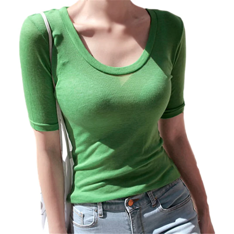 

New Summer Top Sexy T Shirt Women Elasticity T-Shirt Korean Style Woman Clothes Slim Tshirt Female Skinny Short Sleeve Tops Tee