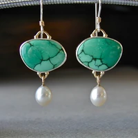 vintage imitation pearl earrings for women accessories jewelry female fashion green imitation marble geometric drop earrings