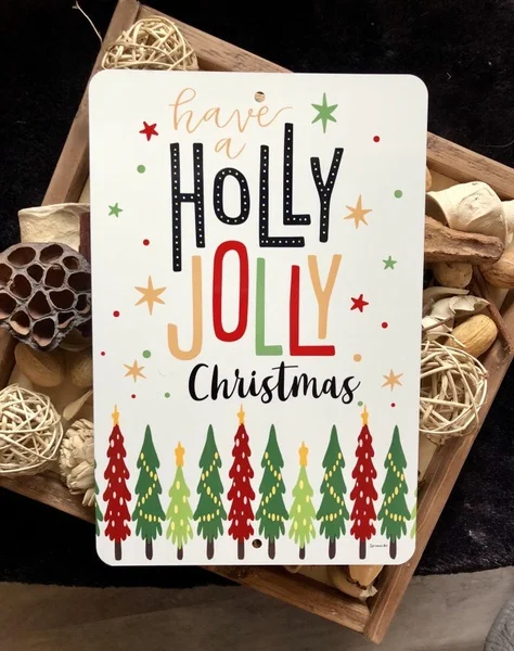 

Holly Jolly Рождественский праздник металлический знак-Рождественская вывеска дерево знак