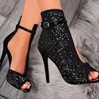 Женские туфли-лодочки на высоком каблуке, с открытым носком, с пряжкой, блестящие туфли на тонком каблуке, новинка 2021 года, сексуальные туфли для вечеринок