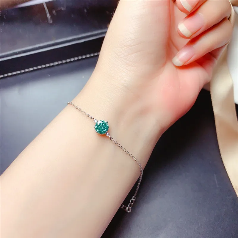 

Blue green moissanite bracelet royal 925 sterling silver 1ct 6.5mm vvs laboratory diamond fine jewelry for female birthday