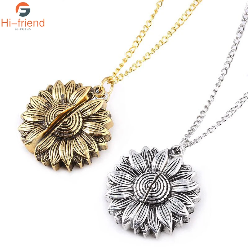 

You Are My Sunshine Flower Necklace For Women Open Locket Sunflower Pendant Necklace for Valentine's Day Christmas Gifts