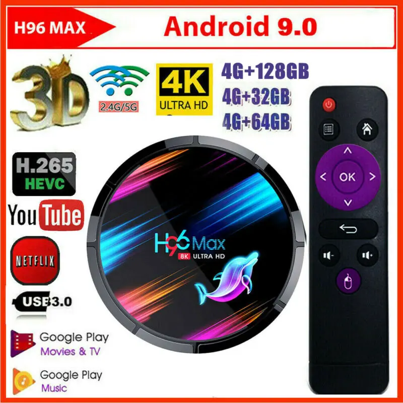 H96 MAX RK3318 Smart TV BOX 1080P Android 9.0 4GB 128GB Media Player 4K Bluetooth Wifi Google Assistant Netflix Quad Core Box |
