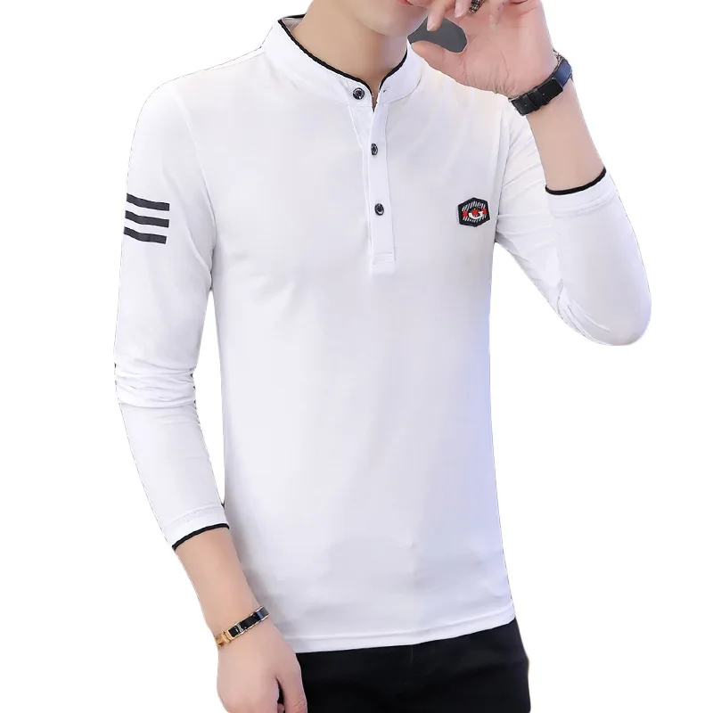 

2021 new stand-up collar casual T-shirt men's pure cotton slim Korean version of solid color bottoming shirt