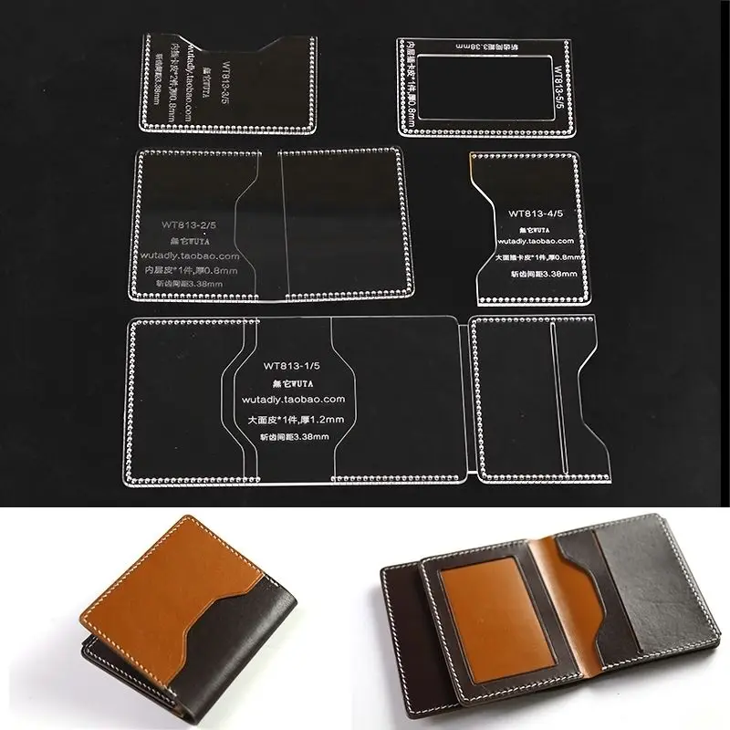 

WUTA 813 Original Design Short Wallet Template Pattern Set Clear Acrylic Model Leathercraft Cutting Tools for DIY Making Purse