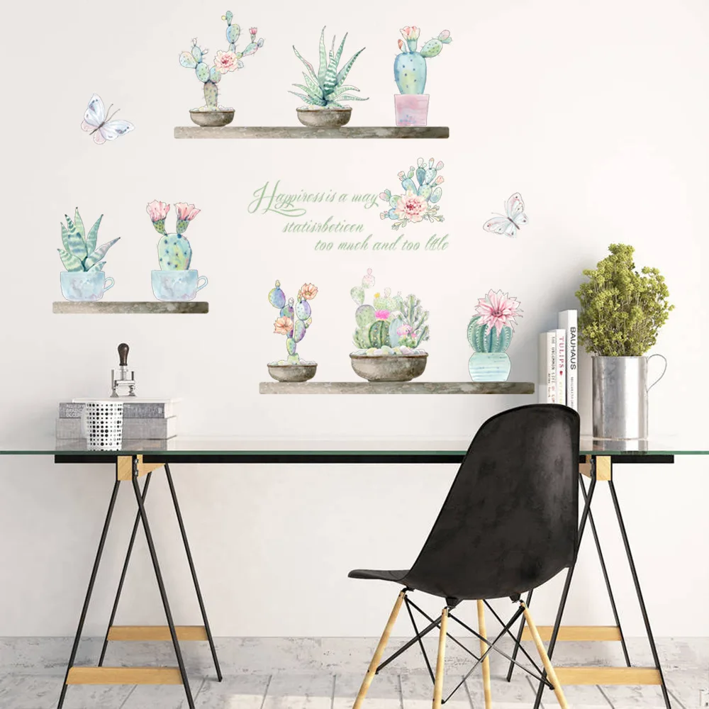 

Garden potted plants cactus aloe wall Stickers home decor living room flower butterfly bonsai wall decals diy mural art posters