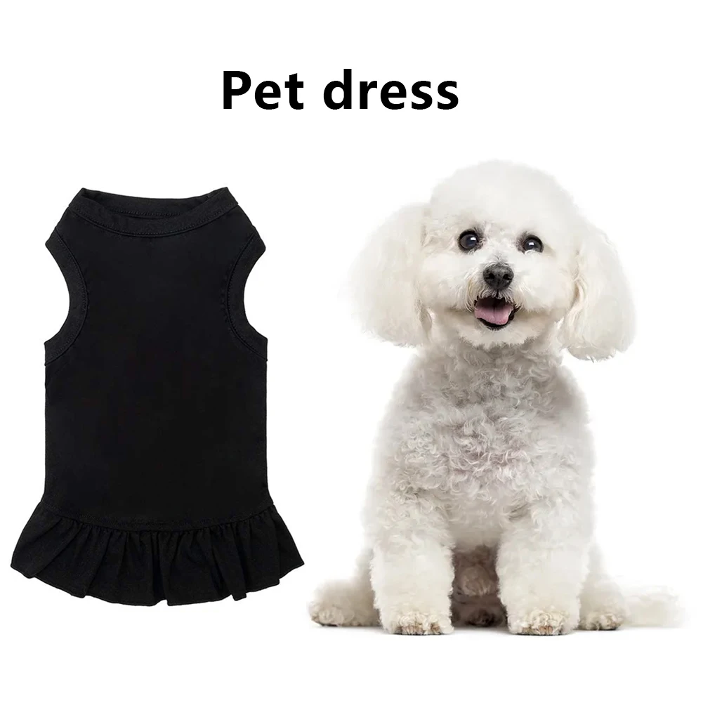

2021 New Puppy Dress Pet Summeroure Color Clothes Dog Cotton Sleeveless T-Shirt Pet Skirt Dresses Clothing S/M/L Sky-Blue