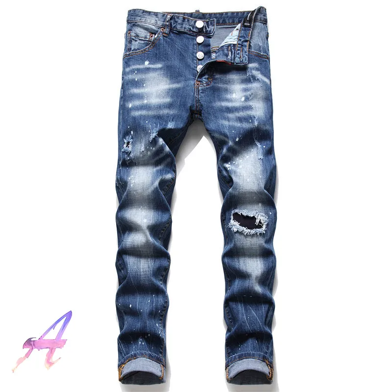 

Dsquared2 Ripped Patch Jeans High-end Men Casuals Fashion Embroidery Pattern DSQ2 Jeans