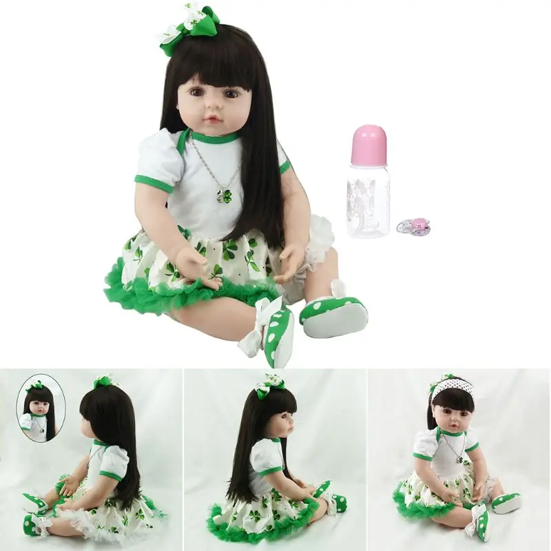 

24in Realistic Soft Silicone Vinyl Newborn Babies Toy Long Hair Girl Princess Lifelike Handmade Christmas Gifts
