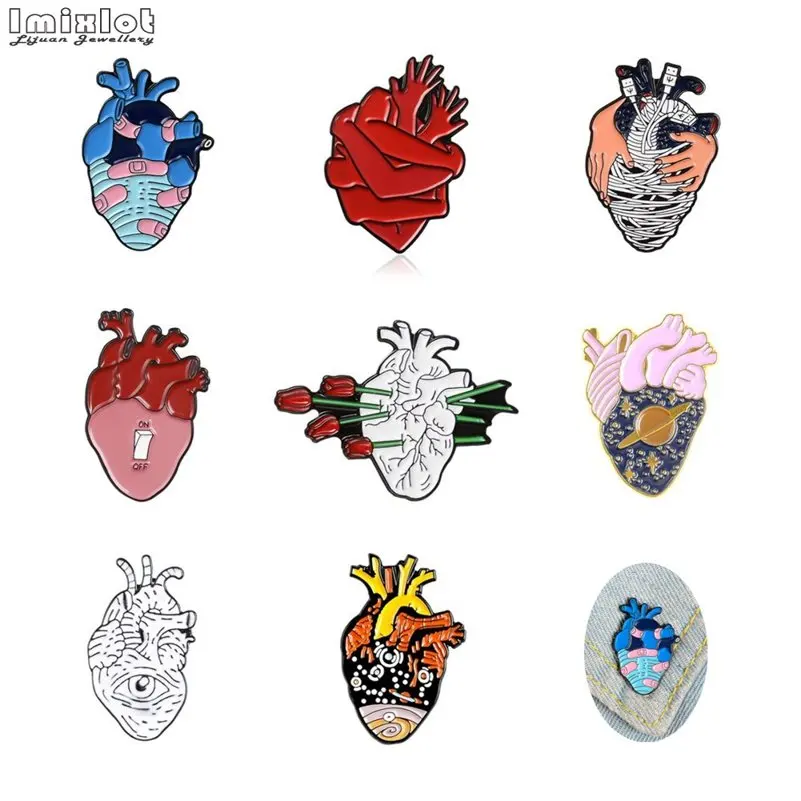 8style Anatomical Heart Enamel Pin Medical Anatomy Brooches Collar Pins for Doctor Nurse Lapel Denim Bags Badge Gifts | Украшения и
